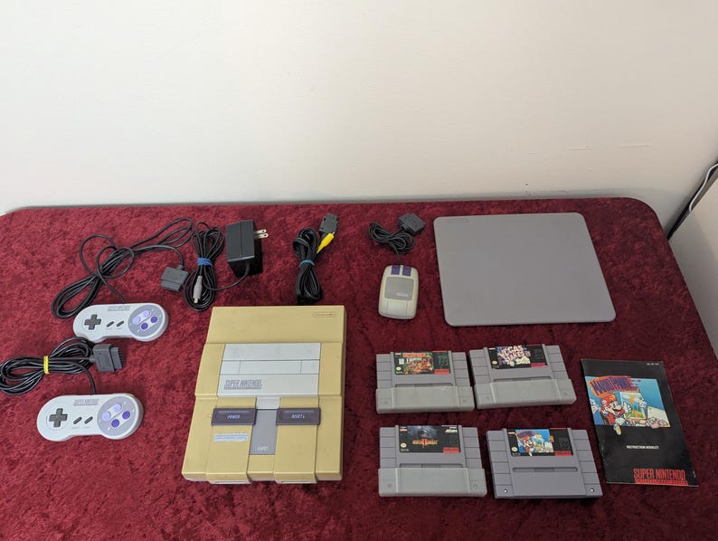 Snes Set Original Super Nintendo SNES System Console Bundle With 2 Controllers ...