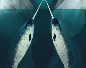 Narwhal Print, Narwhal, Narwhal Painting, Sea Life Art, Ocean, Sea Life, Marine Mammal, Animal Art, Home Decor, Whale Print