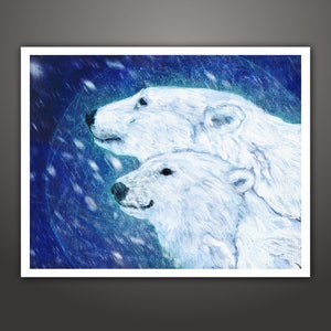 Polar Bear digital painting, art, animal, illustration, home decor, nursery, wildlife, wall art
