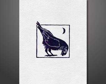 Raven Eats the Moon, Raven print, black bird, animal art print, wall decor, wall art