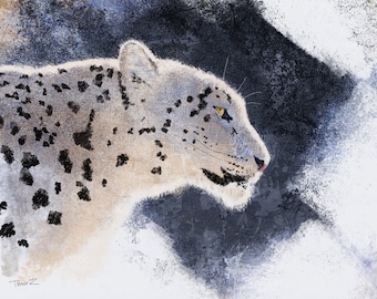 Snow Leopard Painting, Snow Leopard, Leopard, Leopard Print, Leopard Painting, Wall Decor, Animal Art, Big Cat Art, Wildlife Illustration