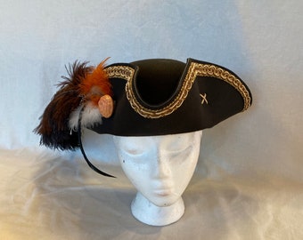 Black Pirate Hat, Fantasy Hat,  Tricorn Buccaneer Hat, LARP Hat,Medieval Hat, Renaissance Hat, Colonial Hat, Historic Hat