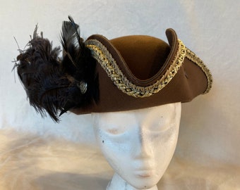 Brown Pirate Hat, Fantasy Hat,  Tricorn Buccaneer Hat, LARP Hat,Medieval Hat, Renaissance Hat, Colonial Hat, Historic Hat