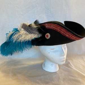 Black Pirate Hat, Fantasy Hat,  Tricorn Buccaneer Hat, LARP Hat,Medieval Hat, Renaissance Hat, Colonial Hat, Historic Hat