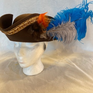 Brown Pirate Hat, Fantasy Hat,  Tricorn Buccaneer Hat, LARP Hat,Medieval Hat, Renaissance Hat, Colonial Hat, Historic Hat
