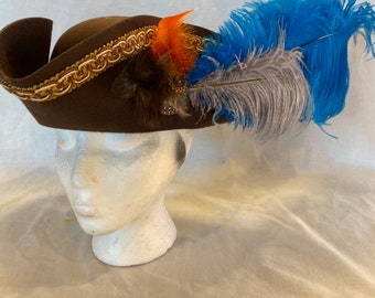 Brown Pirate Hat, Fantasy Hat,  Tricorn Buccaneer Hat, LARP Hat,Medieval Hat, Renaissance Hat, Colonial Hat, Historic Hat