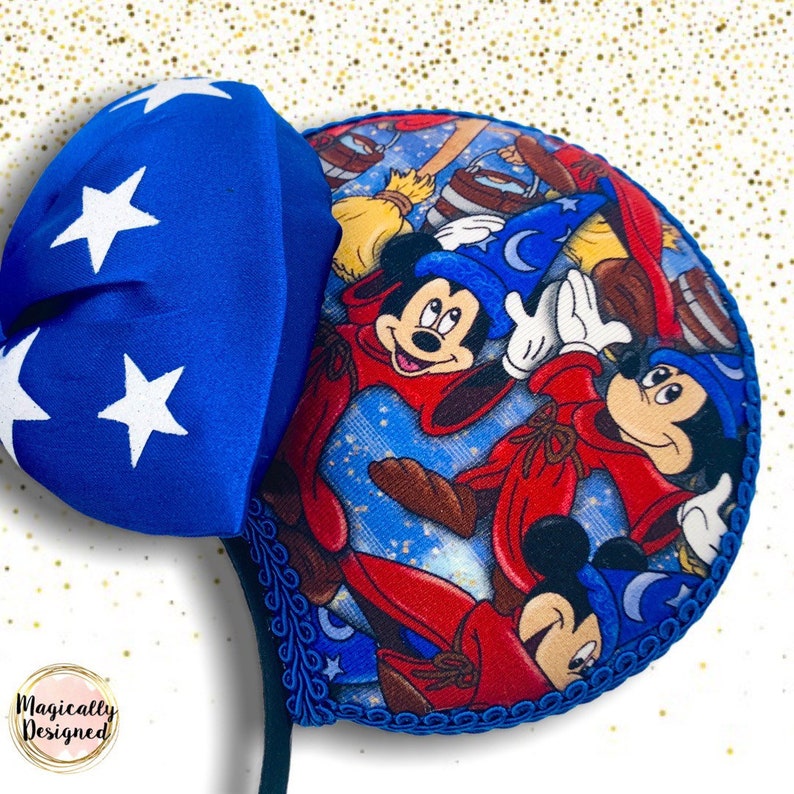 Fantasmic Disney Ears, Fantasia Disney Ears, matching ears and mask, Minnie Mouse Ears, Sorcerer Mickey Ears, Hollywood Studios ears, MGM Puffy Bow Style