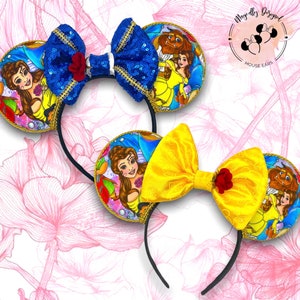 Belle Ears, Beauty and the Beast ears, belle mouse ears, Disney mouse ears, Minnie Mouse ears, princess ears, sequin princess ears, Lumiere