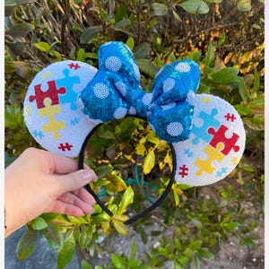 Autism Awareness mouse ears, Disney ears, autism mom Disney accessories, autism puzzle ears, Disney mouse ears, spectrum disorder mouse ears
