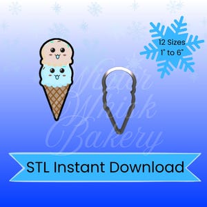 Ice Cream Cone Option 1 - STL file -Cookie Cutter -  12 sizes Instant file download - Image file included