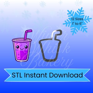 Summer Cute Drink - Option 1 - STL file -Cookie Cutter -  12 sizes - Instant Download - Image file included
