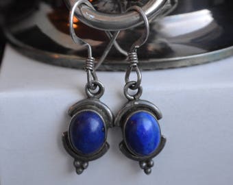 Kolczyki wiszące w stylu Art Deco Lapis Lazuli w kolorze antycznym niebieskim, lata 30. XX wieku