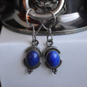 Vintage Art Deco Lapis Lazuli Antique Blue Cabochon, 1930s Drop Earrings