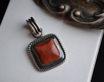 Beautiful Red Bloodstone Agate & Sterling Silver 925 Vintage Gothic, Italian, Bohemian Choker Pendant