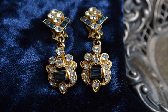 1930s French Sapphire Paste & Colourless Diamante… - image 1