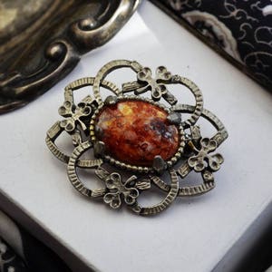 Vintage Irish Three-Leaf Clover, Shamrock, Red Flame Stone, Smooth Cabochon, Celtic Brooch, St Patricks Day, Holy Trinity, Ireland Jewellery