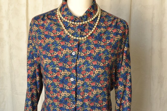 1970s Vintage Flannel Shirt With Floral Ditsy Prin