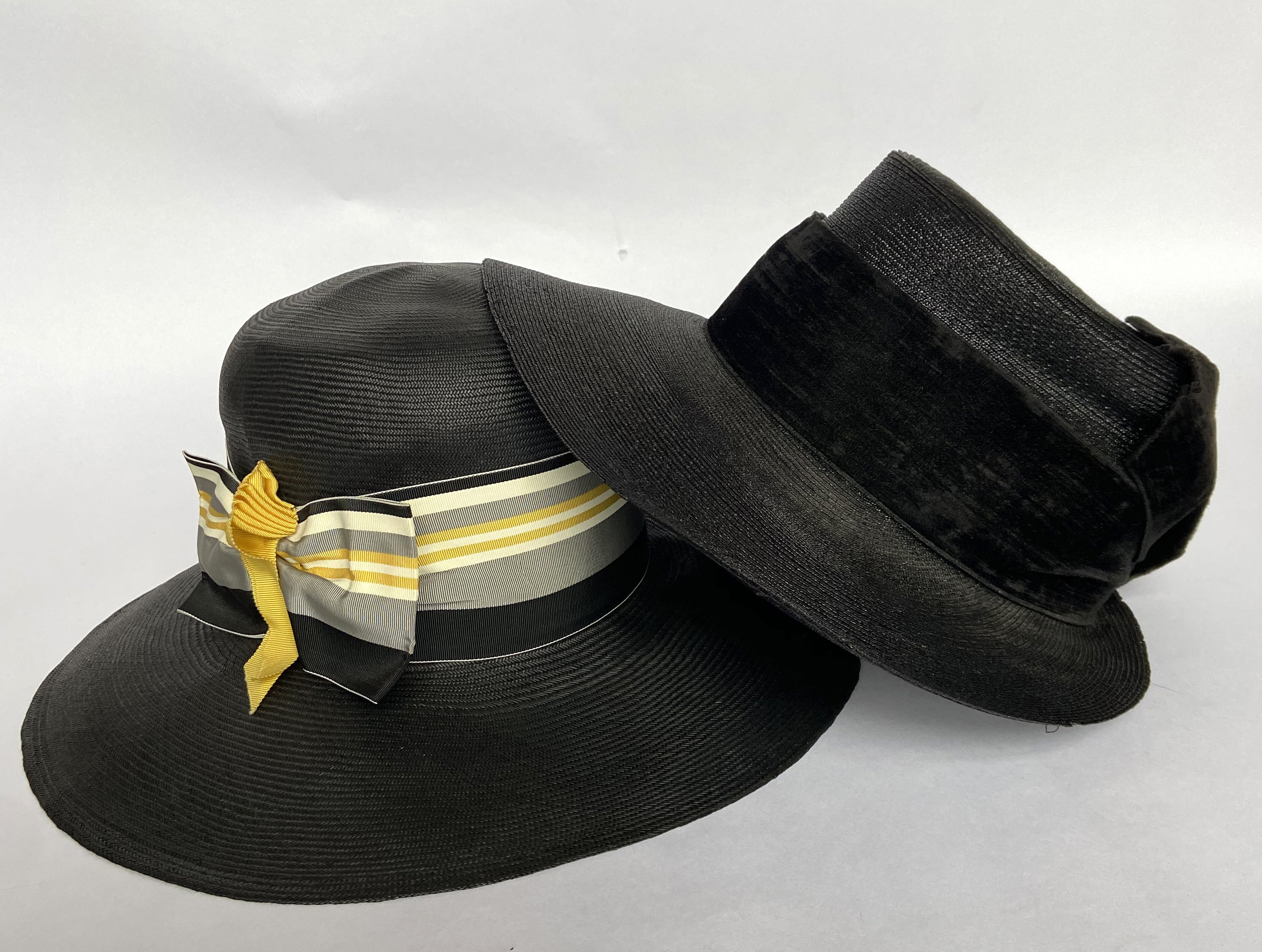 Vintage Black Straw Hat Set of 2
