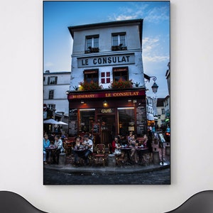 People Drinking Coffee at Le Consulat Restaurant - Sacré-Cœur Paris France - Canvas Gallery Wrap  1.5 Inches Thick Frame - Framed Print