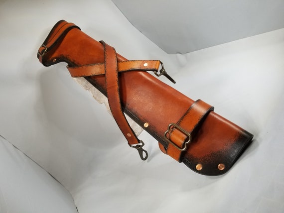 Handmade Hermann Oak Leather Rifle Scabbard, Brass Hardware, USA Made