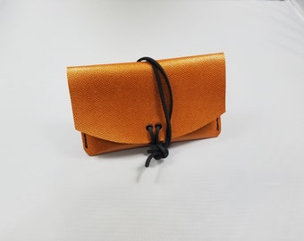 Saffiano Cross Hatch Italian Leather Clutch, made by hand in the USA, Burnt Orange