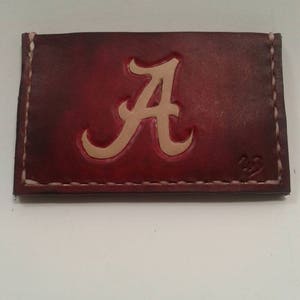 Cartera minimalista de cuero de bolsillo delantero teñado para que coincida con la marea carmesí, hecha en los EE.UU. envío gratuito