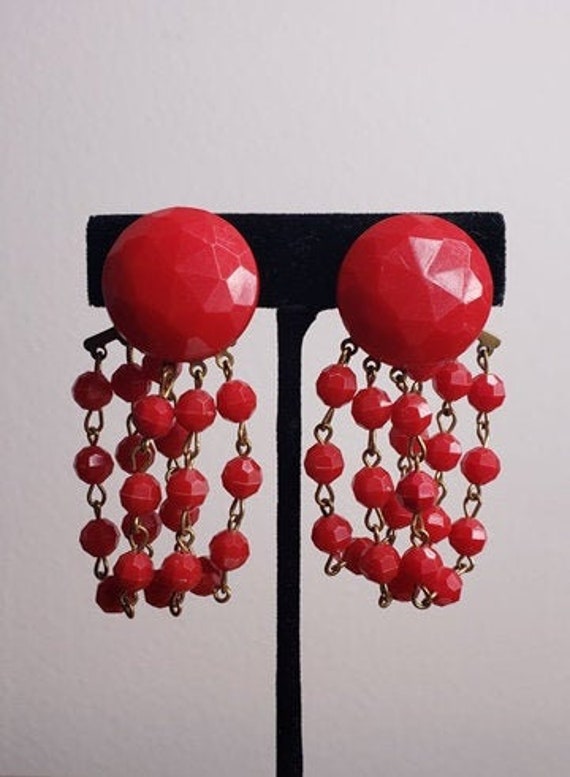 Vintage Red Chandelier Clip Earrings