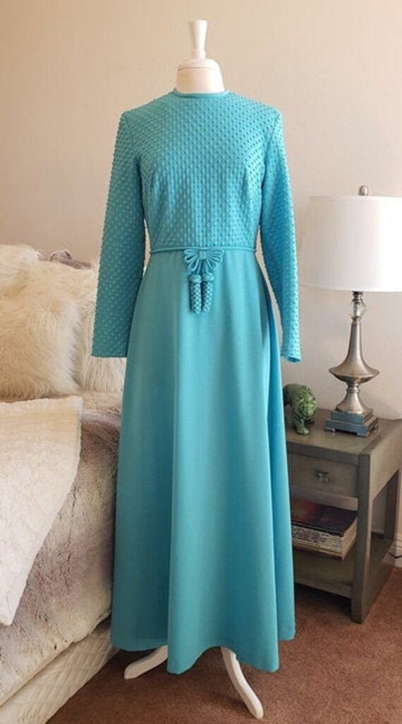 70's Turquoise Long Sleeve Maxi