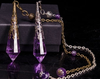 Péndulo de amatista transparente/herramienta de radiestesia para chakras/reiki/equilibrio/meditación/péndulo de cristal/herramienta de adivinación/colgante, día de la madre