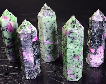 GOOD Ruby Zoisite Crystal Tower/Ruby Zoisite Quartz Points/Ruby In Zoisite/Green Crystal/Pink Crystal/Black Crystal/Christmas/Thanksgiving
