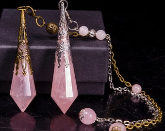 Clear Rose Pendulum/Dowsing Tool for Chakra/Reiki/Balancing/Meditation/Crystal Pendulum/Divination Tool/Gift for Mom/Pendant/Necklace