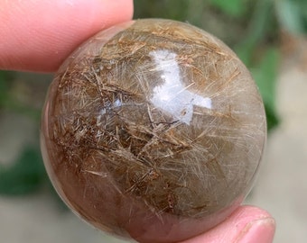 Esfera de cuarzo rutilado dorado natural de 33,5 mm/bola de cristal de aguja de oro/cuarzo rutilo/espécimen de cristal mineral/curación espiritual