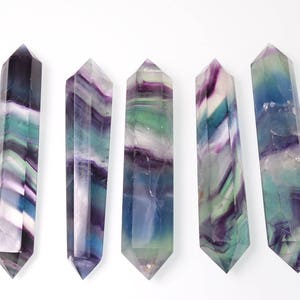 Beautiful Shiny Double Terminated Purple And Green And Blue Fluorite Point/Rainbow Tats Fluorite Rocks Wand/Natural Purple Fluorite Point