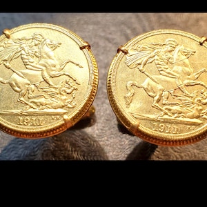 1911 St George w/ Sword Slaying Dragon Gold Tone Coin Cufflinks with Gift Box!