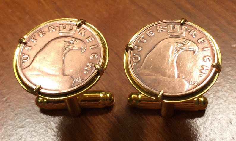 Gift Box Vintage 1925-1938 Austria Eagle Head Austrian Bronze Coin Cufflinks