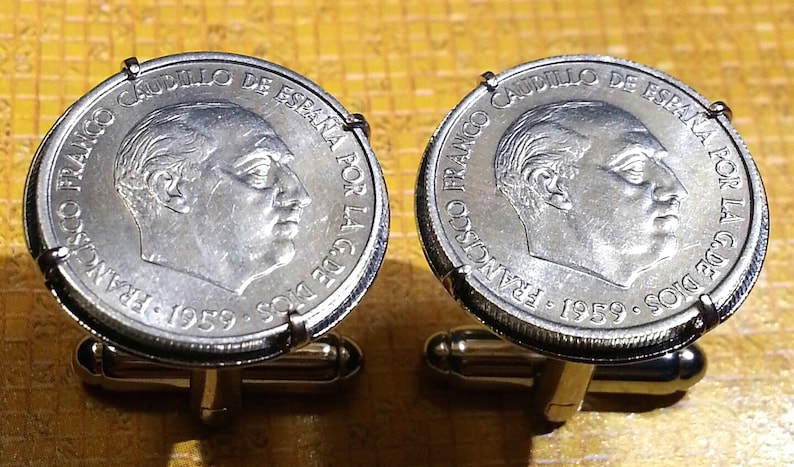 Vintage 1959 Spanish General Francisco Franco Spain Coin Cufflinks Gift Box!