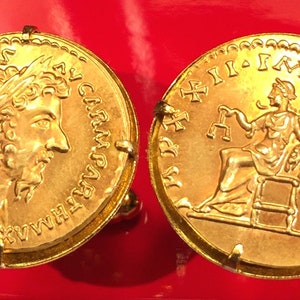 thumbnail interactive-video image 1 of Marcus Aurelius Gold-Plated Coin Cufflinks – Roman Aureus 168 AD Replica, Gift Boxed 1 of 2