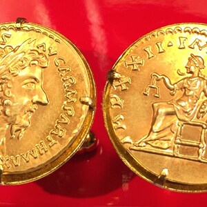 Marcus Aurelius Gold-Plated Coin Cufflinks – Roman Aureus 168 AD Replica, Gift Boxed