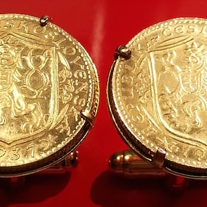 1937 年 ゴールド ドゥカット チェコ ライオン、スロバキア盾付き チェコスロバキア コイン カフスボタン + ギフト ボックス!