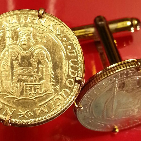 1937 Czech Saint King Wenceslaus I w/ Sword, Shield & Armor Gold Coin Cufflinks with Gift Box!