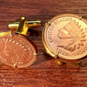 1877 Indian Head Penny Cent Penny Fashion Jewelry Coin Cufflinks + Gift Box!
