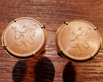 Norway Crowned Lion with Axe Unique Vintage Bronze Norwegian Coin Cufflinks + Gift Box!