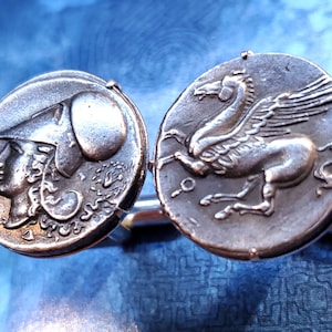 Pegasus Mythical Flying Horse Goddess Athena Ancient Greek Coin Cufflinks + Gift Box