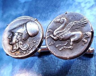 Paire De Boutons De Manchettes En Argent 800 Décor Pégase - Fabriqués En France, Occasion Très Bon état