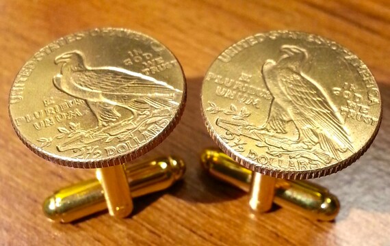 1911 American Gold Indian Head $2.5 Quarter Eagle Unique Coin Cufflinks Box! 