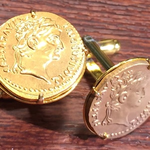 Ancient Roman Emperor Tiberius Gold Plated Rome Coin Cufflinks + Gift Box!