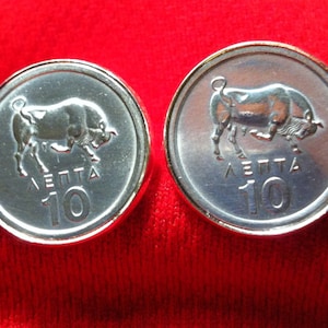Vintage 1970er Jahre griechische Lade Raging Bull Griechenland Tier Münze Manschettenknöpfe mit Geschenkbox!