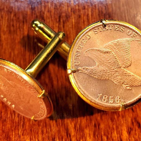 1856 U.S. Flying Eagle Cent Penny Unique Souvenir Coin Cufflinks! Free S&H + Gift Box!