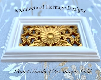 Decorative Handmade Victorian Plaster Air Vent Cover - Hand Painted In Antique Gold (Mesh Included)