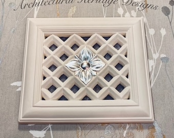 Decorative Handmade Victorian Plaster Air Vent Cover Gilded in Pure Silver Leaf - 240mm x 214mm